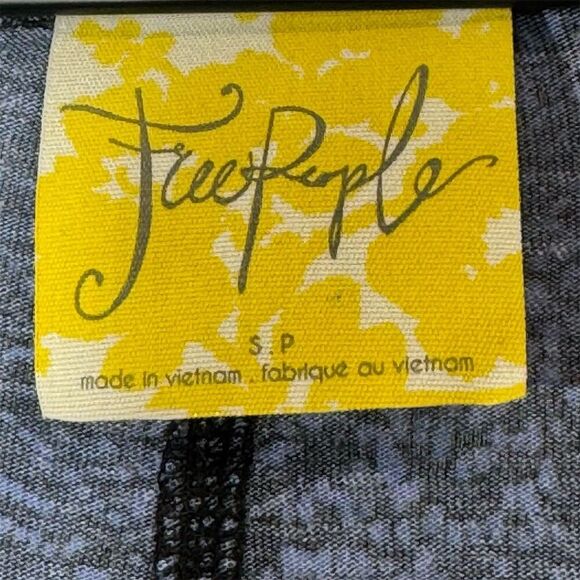 Free People Blue Linen Floral Hi-Low Long Ruched Sleeve Top S Boho Grunge Y2K - Picture 6 of 9